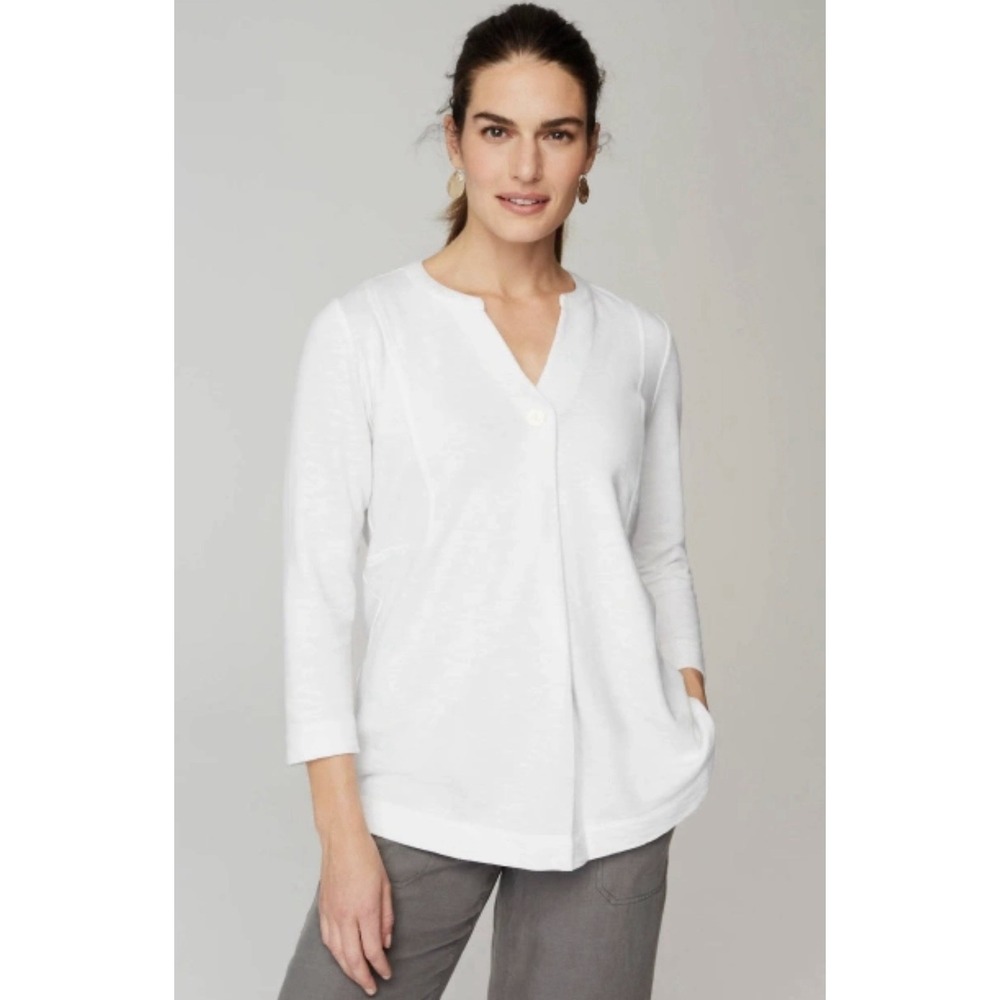 J. Jill Pure Jill Organically Grown Cotton White Blouse XS Oversized 3/4 Sleeve
